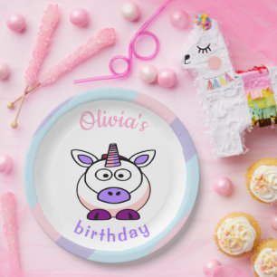 Personalised unicorn birthday pastel colourful paper plate
