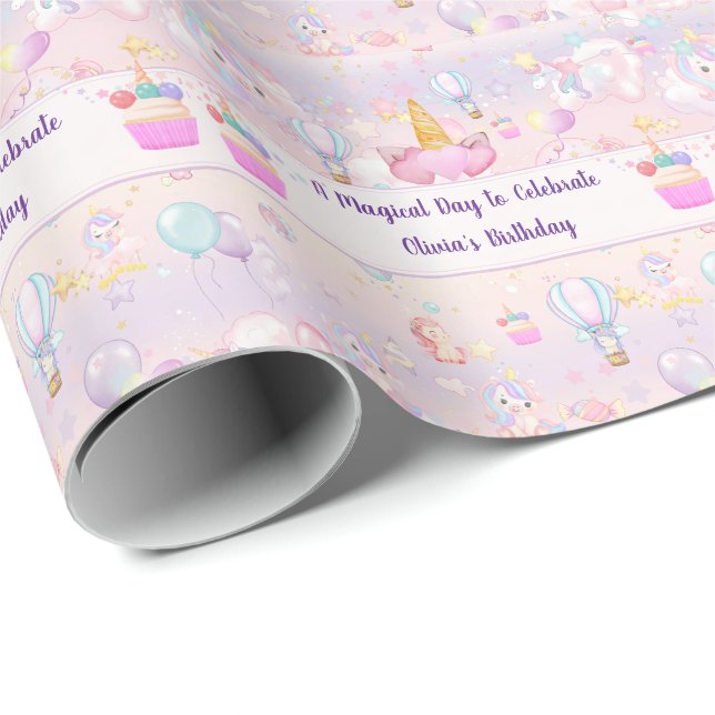 Personalised Unicorn Birthday  Wrapping Paper (Roll Corner)