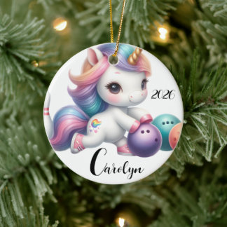 Personalised Unicorn Bowling  Ceramic Tree Decoration