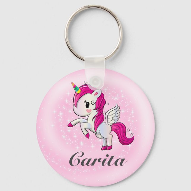 Personalised Unicorn Button Keychain (Front)