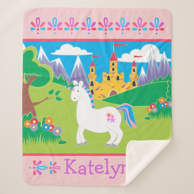 Personalised Unicorn Castle Sherpa Blanket (Front)