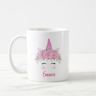 Personalised Unicorn Coffee Mug With Pink Name