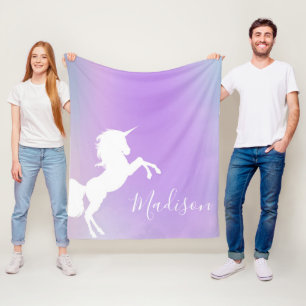 Personalised, Unicorn, Cotton Candy Colour, purple Fleece Blanket
