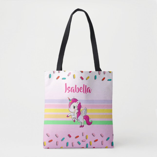 Personalised  Unicorn, Cupcakes and Sprinkles Tote Bag (Front)