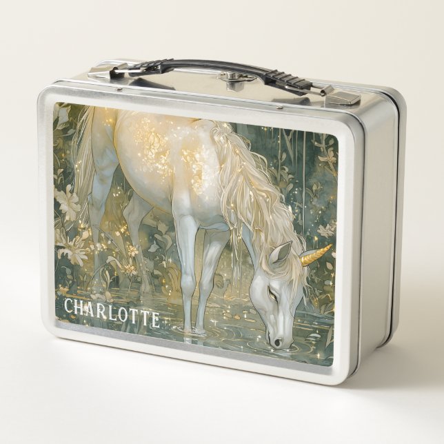 Personalised Unicorn Enchanted Forest  Metal Lunch Box (Back)