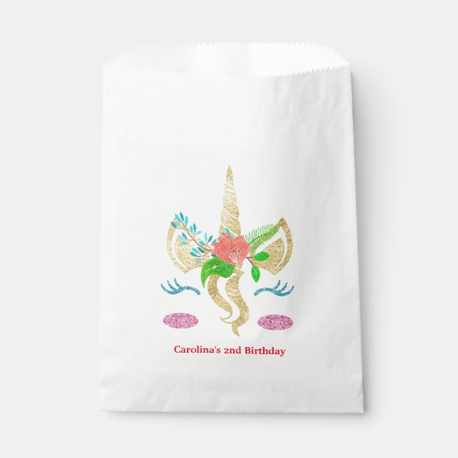 Personalised Unicorn Face Favour Bag (Front)