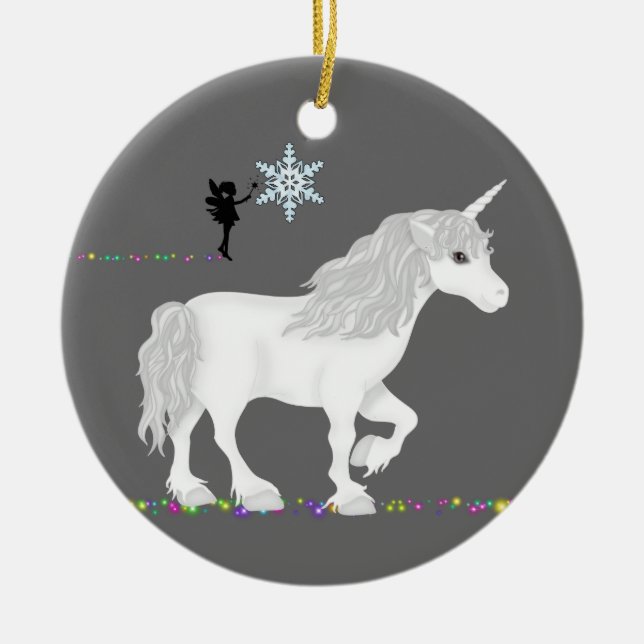 Personalised Unicorn, Fairy and Christmas Tree Ceramic Tree Decoration (Front)