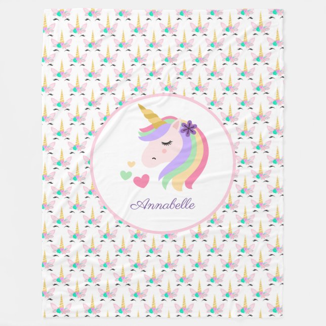 Personalised Unicorn  Fleece Blanket (Front)