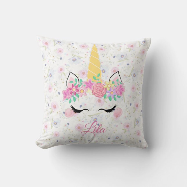 Personalised unicorn floral  cushion (Front)
