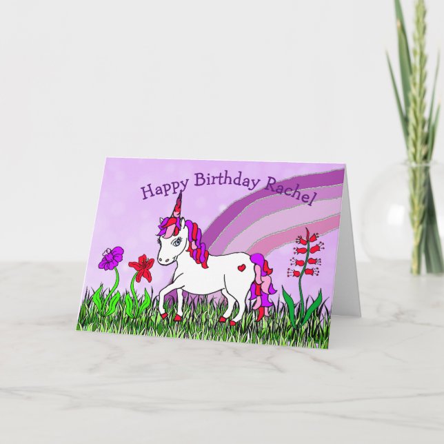 Personalised Unicorn, Flowers, Butterfly Birthday Card (Front)