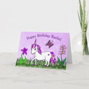 Personalised Unicorn, Flowers, Butterfly Birthday Card