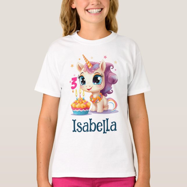Personalised Unicorn Girl Birthday Party T-Shirt (Front)
