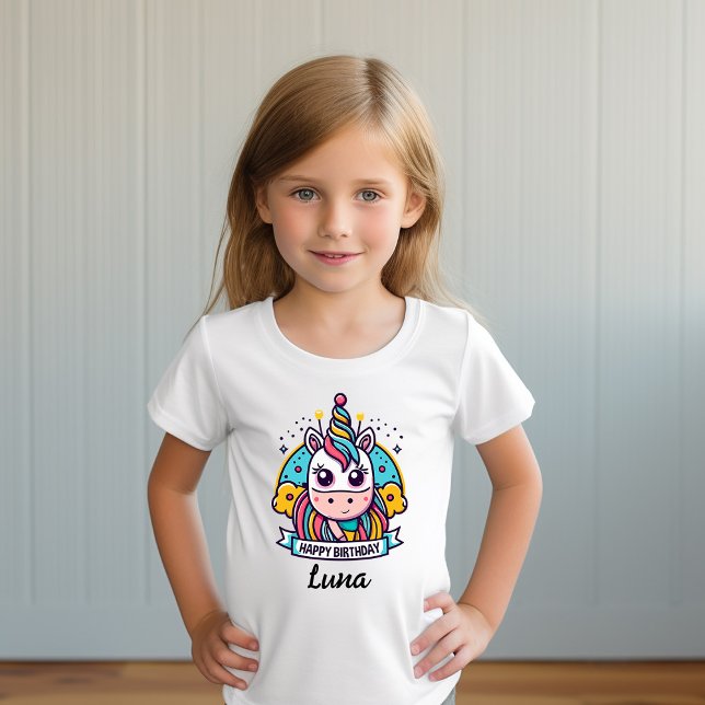 Personalised Unicorn Girl Birthday Party T-Shirt (Creator Uploaded)