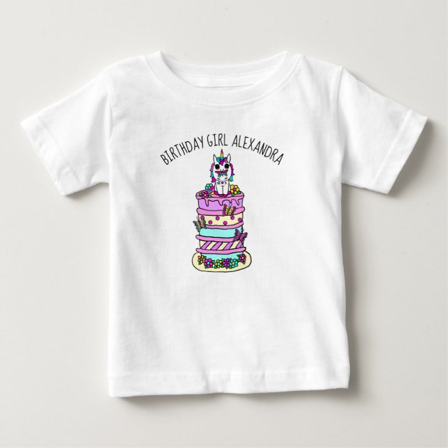 Personalised Unicorn Girl's Birthday Baby T-Shirt (Front)