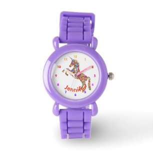 Personalised UNICORN Girls watch RED GLITTER