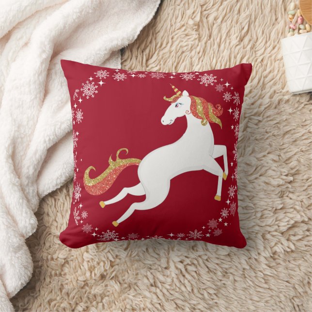 Personalised Unicorn Glitter Snowflakes Christmas Cushion (Blanket)