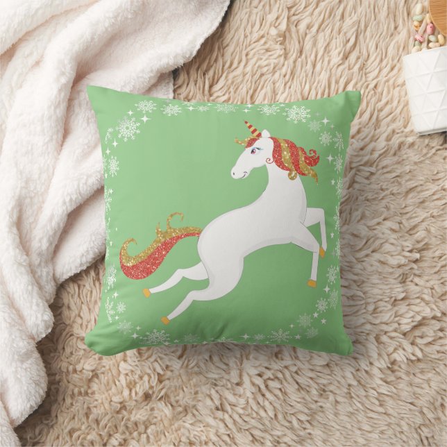 Personalised Unicorn Glitter Snowflakes Christmas Cushion (Blanket)