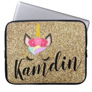 Personalised Unicorn Gold Glitter Laptop Case