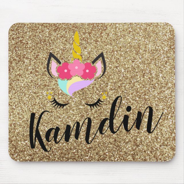 Personalised Unicorn Gold Glitter Mouse Pad (Front)
