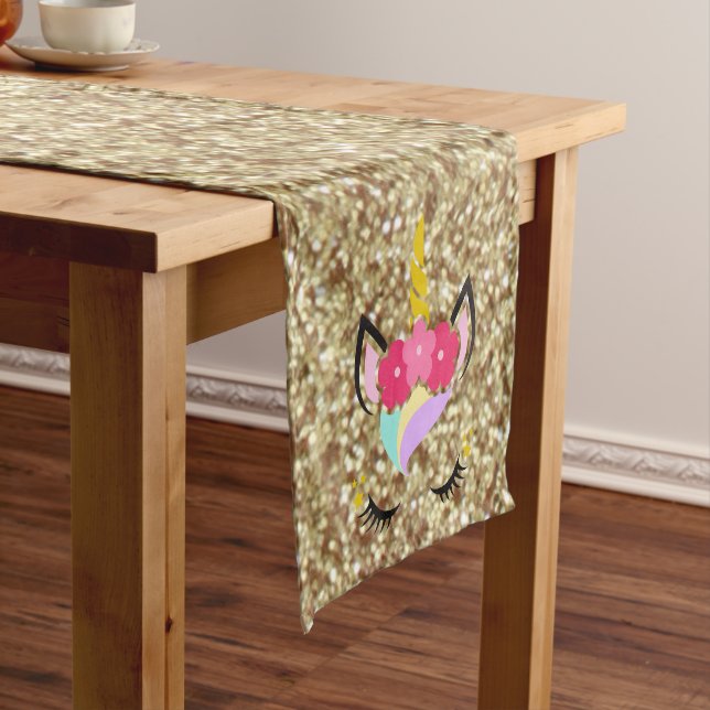Personalised Unicorn Gold Glitter Table Runner (In Situ)