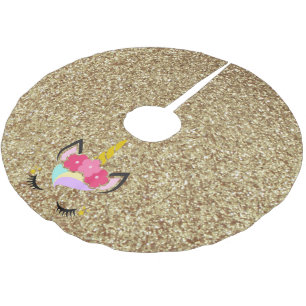 Personalised Unicorn Gold Glitter Tree Skirt