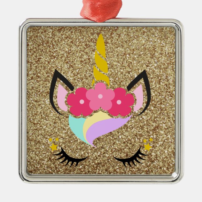 Personalised Unicorn Gold Glitter XMAS Ornament (Front)
