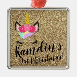 Personalised Unicorn Gold Glitter XMAS Ornament