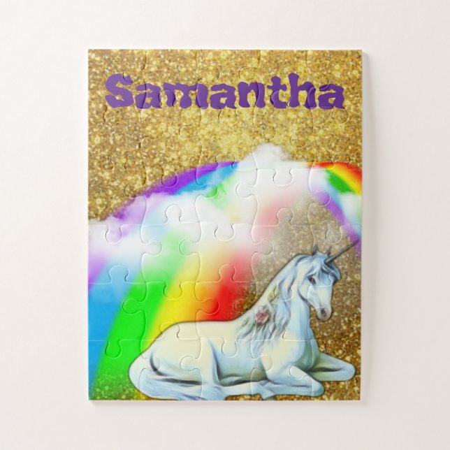 Personalised Unicorn Gold Kids gift Jigsaw Puzzle (Vertical)