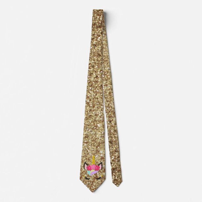 Personalised Unicorn Gold Mens Dress Tie (Front)