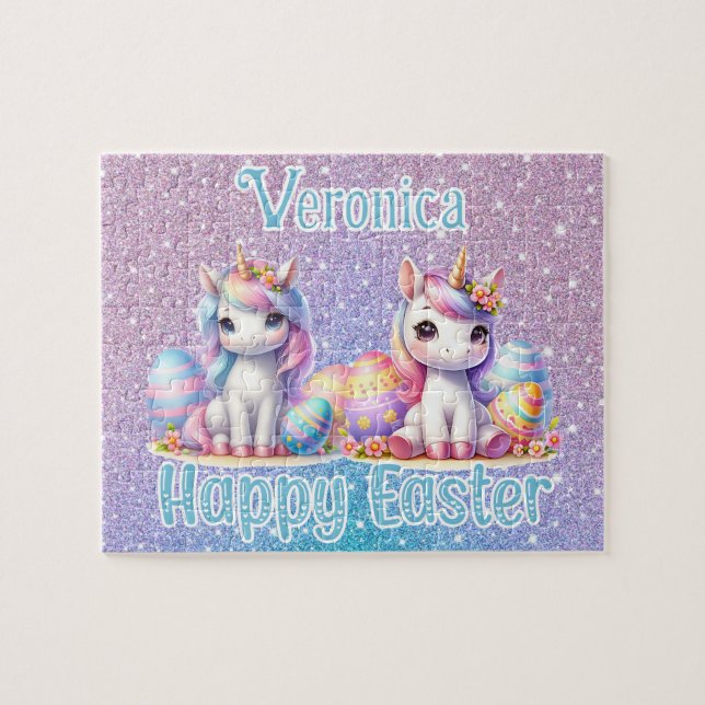 Personalised Unicorn Happy Easter Jigsaw Puzzle (Horizontal)