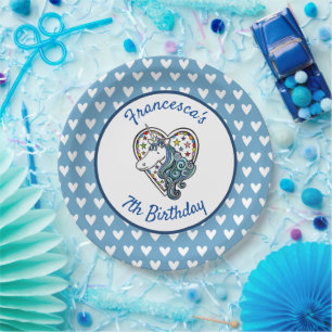 Personalised Unicorn Heart Paper Plate