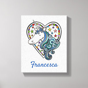 Personalised Unicorn Heart Stretched Canvas Print