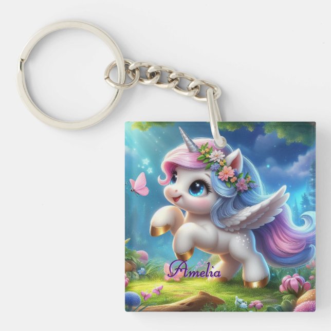 Personalised Unicorn Keychain Custom Name Gift (Front)