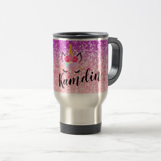 Personalised Unicorn Ombre 15 ounce coffee mug (Front Right)
