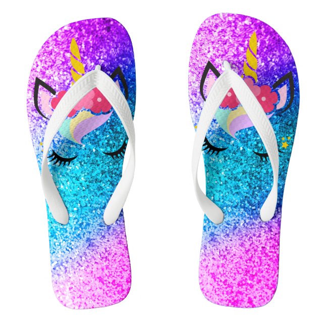 Personalised Unicorn Ombre Glitte Flipflop Sandals (Footbed)