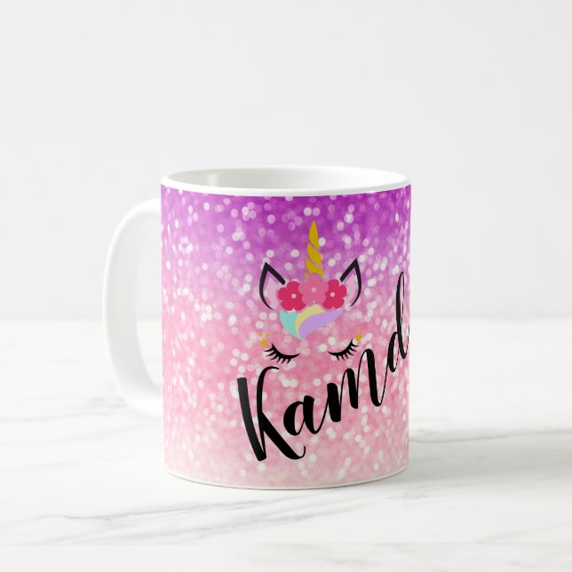 Personalised Unicorn Ombre Glitter Coffee Mug (Front Left)