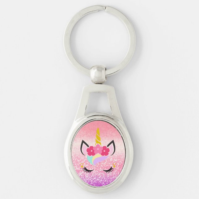 Personalised Unicorn Ombre Glitter Key Chain (Front)