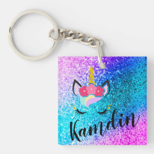 Personalised Unicorn Ombre Glitter Key Chain