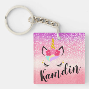 Personalised Unicorn Ombre Glitter Key Chain