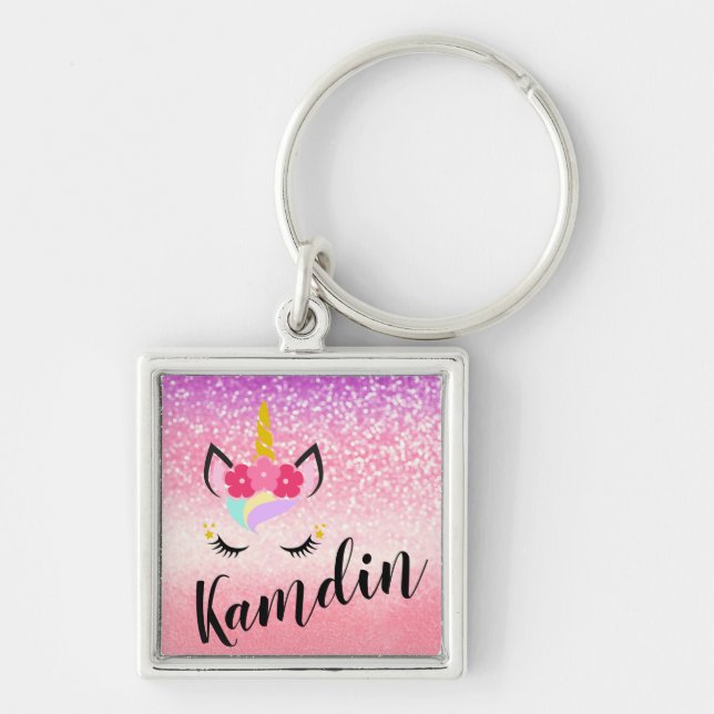 Personalised Unicorn Ombre Glitter Key Chain (Front)