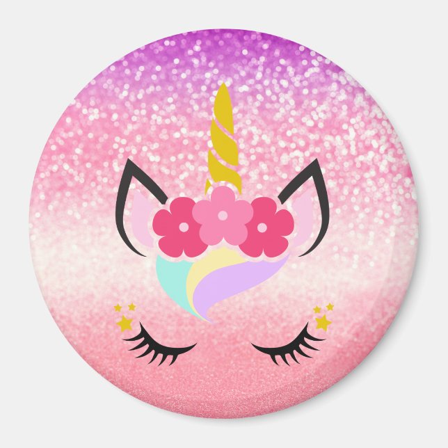 Personalised Unicorn Ombre Glitter Magnet (Front)