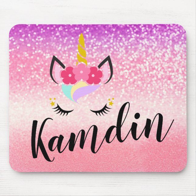Personalised Unicorn Ombre Glitter Mouse Pad (Front)