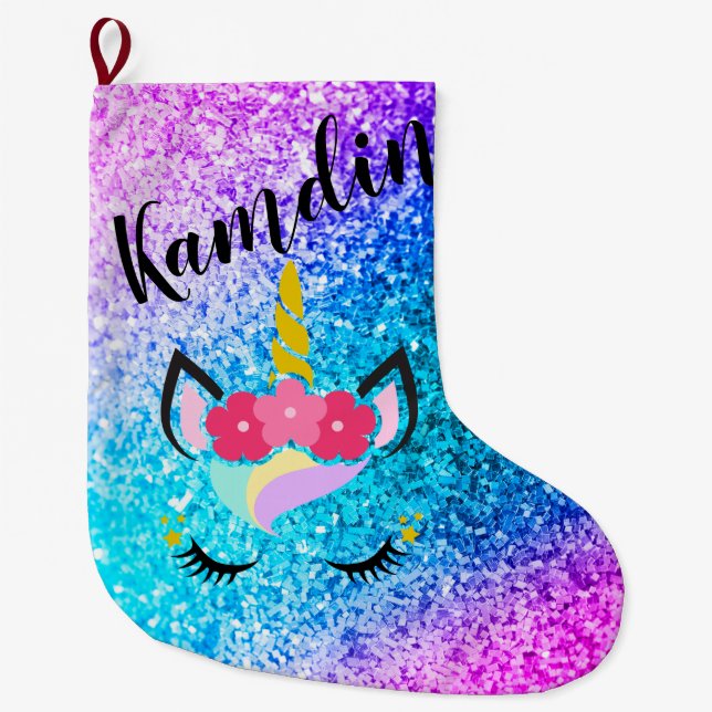 Personalised Unicorn Ombre Glitter Stocking (Front)