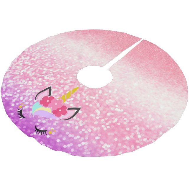 Personalised Unicorn Ombre Glitter Tree Skirt (Angled)