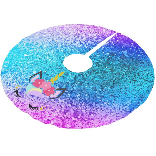 Personalised Unicorn Ombre Glitter Tree Skirt (Angled)