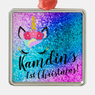 Personalised Unicorn Ombre Glitter XMAS Ornament