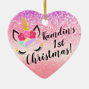 Personalised Unicorn Ombre Glitter XMAS Ornament