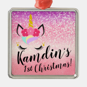 Personalised Unicorn Ombre Glitter XMAS Ornament