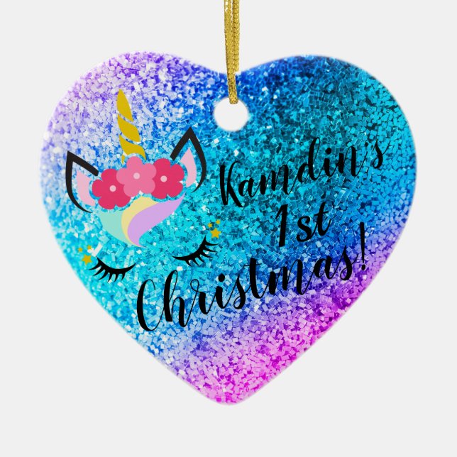 Personalised Unicorn Ombre Glitter XMAS Ornament (Front)