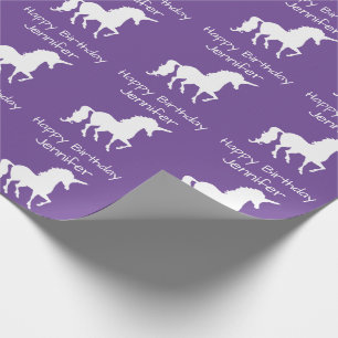 Personalised Unicorn Pattern Girls Birthday Purple Wrapping Paper
